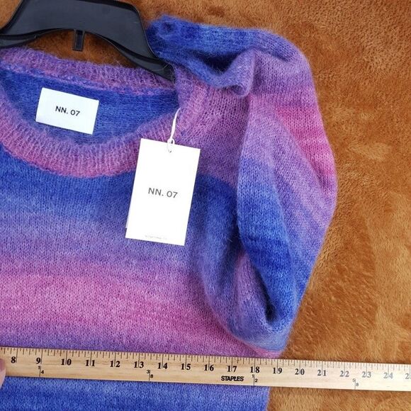 NN07 Sweater Mens Small Blue Pink Stripe Pullover Crew Alpaca Mohair BRADY $250 - Picture 6 of 8